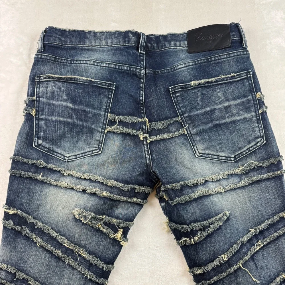 Valabasas Distressed Flare Jeans Mens 36 Frayed Blue Stacked Denim Streetwear